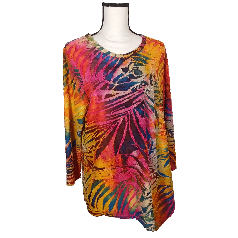 Gorgeous Calessa Multi-Colored Tie-Dye Burnout Knit Tunic  L